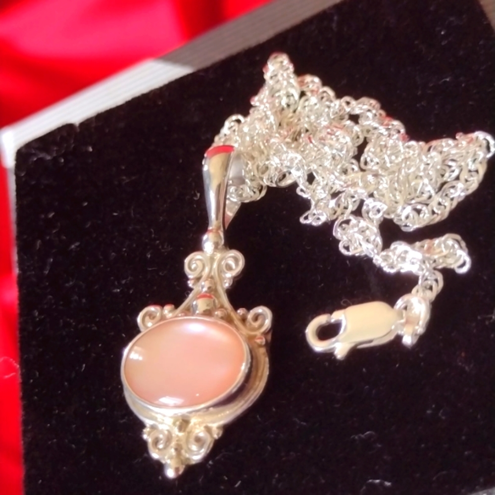 Sajan Crafted Sterling Silver Pink Polished Moonst - Picture 2 of 12